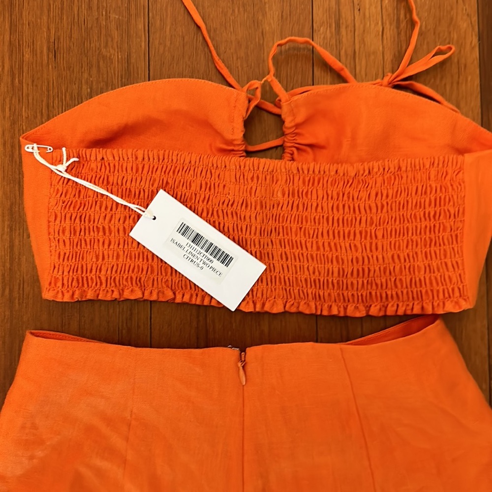 Reformation ISABEL LINEN TWO PIECE IN CITRUS - Picture 7 of 7